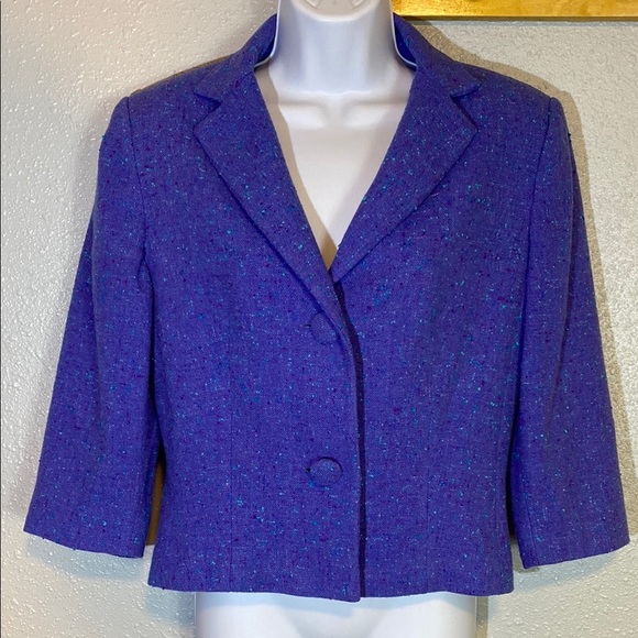 VNTG Bigio Collection Purple & Blue Tweed Knee-Length Pencil Dress Set for Work - Picture 8 of 10